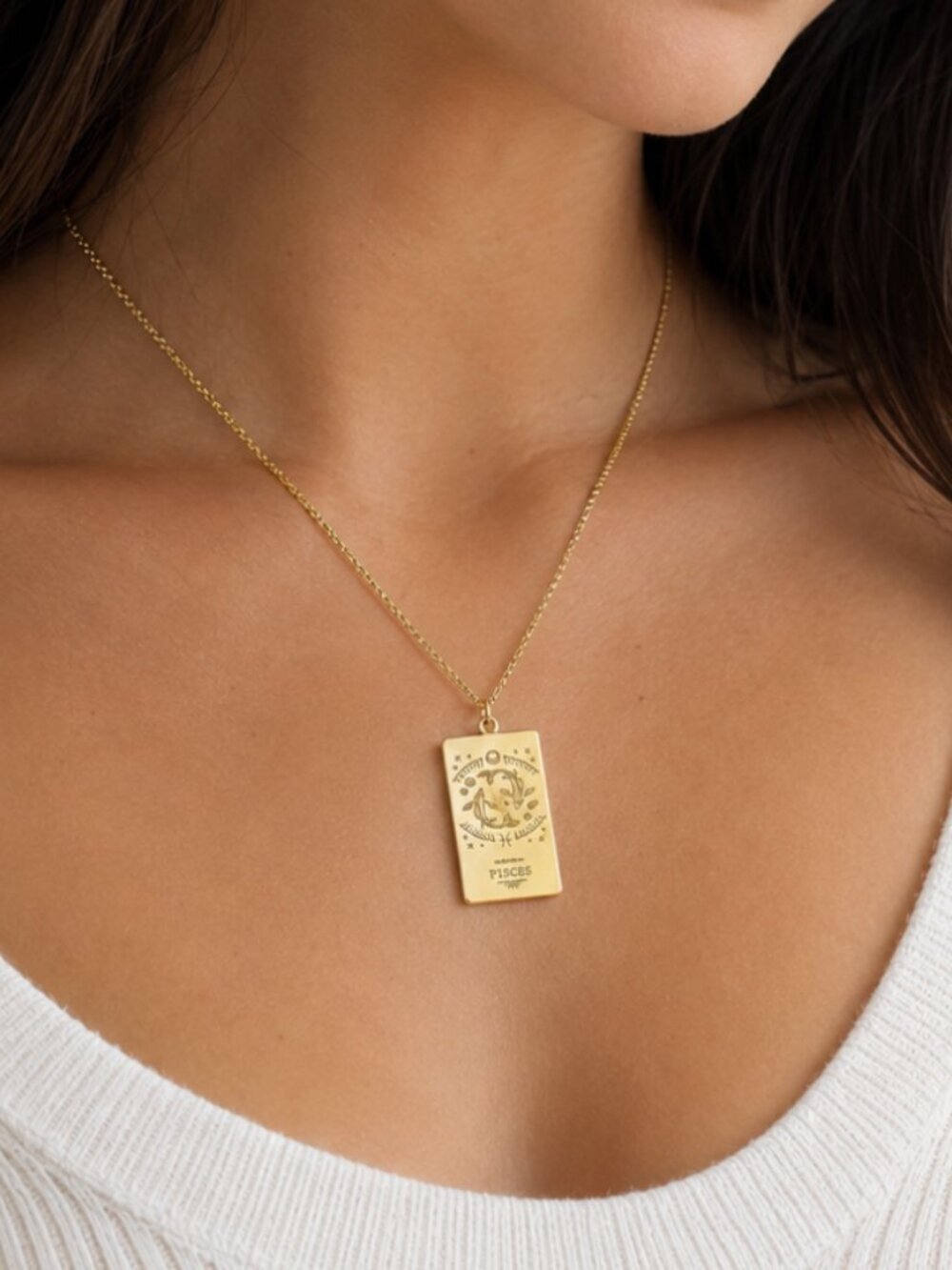 Gold Stainless Steel Pisces Zodiac Necklace